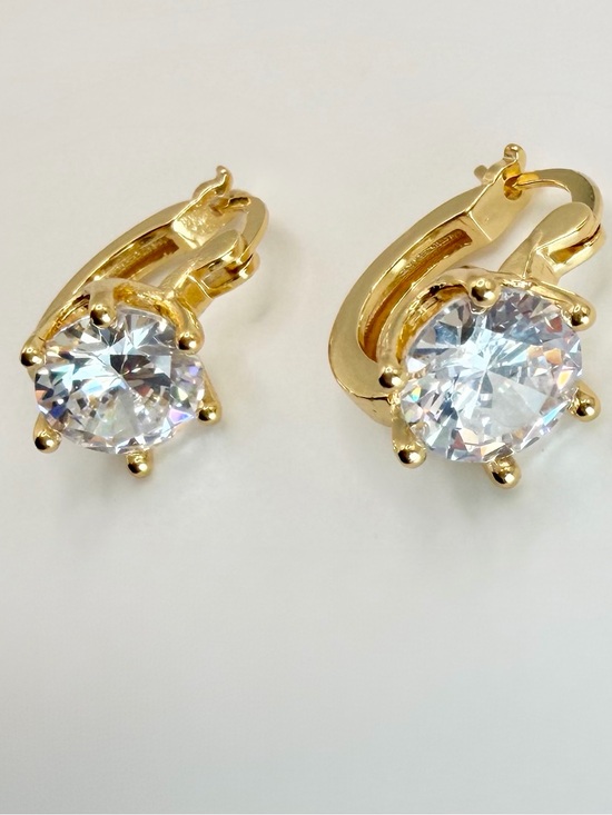 Krystallography Jewelry - Gold Plated Clear Stone Hoop Earrings - Women Jewelry